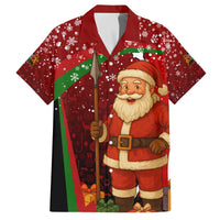 Kenya Christmas Family Matching Off The Shoulder Long Sleeve Dress and Hawaiian Shirt with Santa Claus Spear and Red Green Harambee Crest - Wonder Print Shop