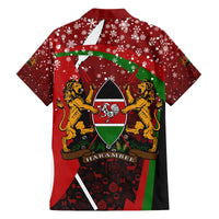 Kenya Christmas Family Matching Off The Shoulder Long Sleeve Dress and Hawaiian Shirt with Santa Claus Spear and Red Green Harambee Crest - Wonder Print Shop