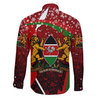 Kenya Christmas Family Matching Off The Shoulder Long Sleeve Dress and Hawaiian Shirt with Santa Claus Spear and Red Green Harambee Crest - Wonder Print Shop