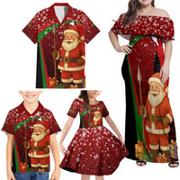 Kenya Christmas Family Matching Off Shoulder Maxi Dress and Hawaiian Shirt with Santa Claus Spear and Red Green Harambee Crest - Wonder Print Shop