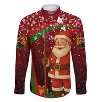 Kenya Christmas Family Matching Off Shoulder Maxi Dress and Hawaiian Shirt with Santa Claus Spear and Red Green Harambee Crest - Wonder Print Shop