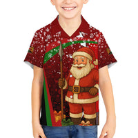 Kenya Christmas Family Matching Off Shoulder Maxi Dress and Hawaiian Shirt with Santa Claus Spear and Red Green Harambee Crest - Wonder Print Shop