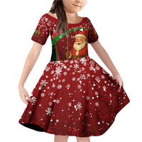 Kenya Christmas Family Matching Off Shoulder Short Dress and Hawaiian Shirt with Santa Claus Spear and Red Green Harambee Crest - Wonder Print Shop