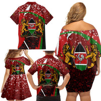 Kenya Christmas Family Matching Off Shoulder Short Dress and Hawaiian Shirt with Santa Claus Spear and Red Green Harambee Crest - Wonder Print Shop