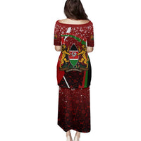 Kenya Christmas Family Matching Puletasi and Hawaiian Shirt with Santa Claus Spear and Red Green Harambee Crest - Wonder Print Shop