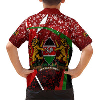 Kenya Christmas Family Matching Short Sleeve Bodycon Dress and Hawaiian Shirt with Santa Claus Spear and Red Green Harambee Crest - Wonder Print Shop