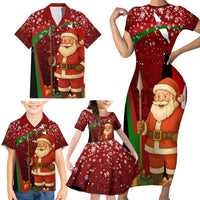Kenya Christmas Family Matching Short Sleeve Bodycon Dress and Hawaiian Shirt with Santa Claus Spear and Red Green Harambee Crest - Wonder Print Shop
