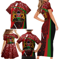 Kenya Christmas Family Matching Short Sleeve Bodycon Dress and Hawaiian Shirt with Santa Claus Spear and Red Green Harambee Crest - Wonder Print Shop