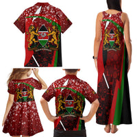 Kenya Christmas Family Matching Tank Maxi Dress and Hawaiian Shirt with Santa Claus Spear and Red Green Harambee Crest - Wonder Print Shop