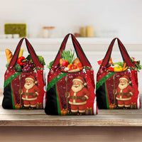 Kenya Christmas Grocery Bag with Santa Claus Spear and Red Green Harambee Crest - Wonder Print Shop