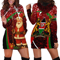 Kenya Christmas Hoodie Dress with Santa Claus Spear and Red Green Harambee Crest - Wonder Print Shop