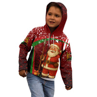Kenya Christmas Kid Hoodie with Santa Claus Spear and Red Green Harambee Crest - Wonder Print Shop