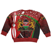 Kenya Christmas Kid Ugly Christmas Sweater with Santa Claus Spear and Red Green Harambee Crest - Wonder Print Shop