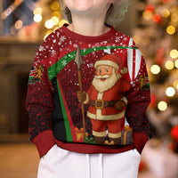 Kenya Christmas Kid Ugly Christmas Sweater with Santa Claus Spear and Red Green Harambee Crest - Wonder Print Shop