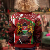 Kenya Christmas Kid Ugly Christmas Sweater with Santa Claus Spear and Red Green Harambee Crest - Wonder Print Shop