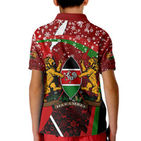 Kenya Christmas Kid Polo Shirt with Santa Claus Spear and Red Green Harambee Crest - Wonder Print Shop