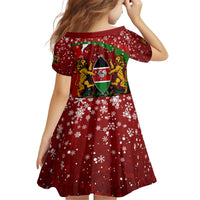 Kenya Christmas Kid Short Sleeve Dress with Santa Claus Spear and Red Green Harambee Crest - Wonder Print Shop