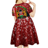 Kenya Christmas Kid Short Sleeve Dress with Santa Claus Spear and Red Green Harambee Crest - Wonder Print Shop