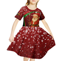 Kenya Christmas Kid Short Sleeve Dress with Santa Claus Spear and Red Green Harambee Crest - Wonder Print Shop