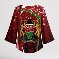 Kenya Christmas Kimono Sleeve Blouse with Santa Claus Spear and Red Green Harambee Crest - Wonder Print Shop