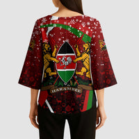Kenya Christmas Kimono Sleeve Blouse with Santa Claus Spear and Red Green Harambee Crest - Wonder Print Shop