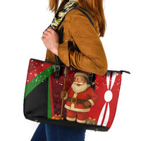 Kenya Christmas Leather Tote Bag with Santa Claus Spear and Red Green Harambee Crest - Wonder Print Shop