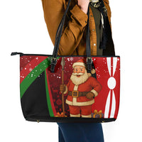 Kenya Christmas Leather Tote Bag with Santa Claus Spear and Red Green Harambee Crest - Wonder Print Shop