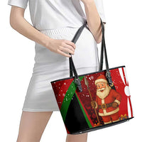 Kenya Christmas Leather Tote Bag with Santa Claus Spear and Red Green Harambee Crest - Wonder Print Shop