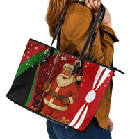 Kenya Christmas Leather Tote Bag with Santa Claus Spear and Red Green Harambee Crest - Wonder Print Shop