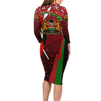 Kenya Christmas Long Sleeve Bodycon Dress with Santa Claus Spear and Red Green Harambee Crest - Wonder Print Shop
