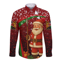 Kenya Christmas Long Sleeve Button Shirt with Santa Claus Spear and Red Green Harambee Crest - Wonder Print Shop