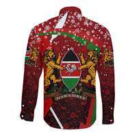 Kenya Christmas Long Sleeve Button Shirt with Santa Claus Spear and Red Green Harambee Crest - Wonder Print Shop