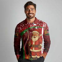 Kenya Christmas Long Sleeve Polo Shirt with Santa Claus Spear and Red Green Harambee Crest - Wonder Print Shop