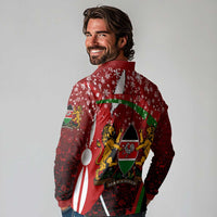 Kenya Christmas Long Sleeve Polo Shirt with Santa Claus Spear and Red Green Harambee Crest - Wonder Print Shop