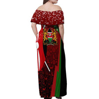 Kenya Christmas Off Shoulder Maxi Dress with Santa Claus Spear and Red Green Harambee Crest - Wonder Print Shop