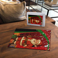 Kenya Christmas Puzzle with Santa Claus Spear and Red Green Harambee Crest - Wonder Print Shop