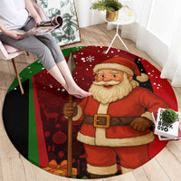 Kenya Christmas Round Carpet with Santa Claus Spear and Red Green Harambee Crest - Wonder Print Shop
