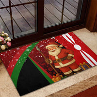 Kenya Christmas Rubber Doormat with Santa Claus Spear and Red Green Harambee Crest - Wonder Print Shop