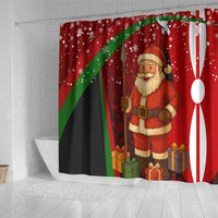 Kenya Christmas Shower Curtain with Santa Claus Spear and Red Green Harambee Crest - Wonder Print Shop