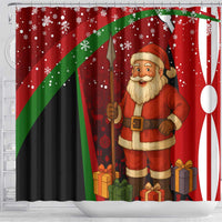 Kenya Christmas Shower Curtain with Santa Claus Spear and Red Green Harambee Crest - Wonder Print Shop