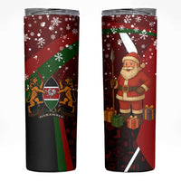 Kenya Christmas Skinny Tumbler with Santa Claus Spear and Red Green Harambee Crest - Wonder Print Shop