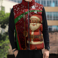 Kenya Christmas Sleeveless Puffer Jacket with Santa Claus Spear and Red Green Harambee Crest - Wonder Print Shop