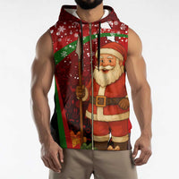Kenya Christmas Sleeveless Zip Hoodie with Santa Claus Spear and Red Green Harambee Crest - Wonder Print Shop