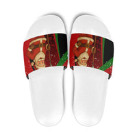 Kenya Christmas Slide Sandals with Santa Claus Spear and Red Green Harambee Crest - Wonder Print Shop