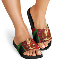 Kenya Christmas Slide Sandals with Santa Claus Spear and Red Green Harambee Crest - Wonder Print Shop