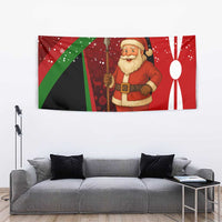 Kenya Christmas Tapestry with Santa Claus Spear and Red Green Harambee Crest - Wonder Print Shop