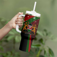 Kenya Christmas Tumbler With Handle with Santa Claus Spear and Red Green Harambee Crest - Wonder Print Shop