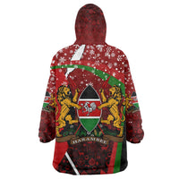 Kenya Christmas Wearable Blanket Hoodie with Santa Claus Spear and Red Green Harambee Crest - Wonder Print Shop