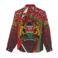 Kenya Christmas Women Casual Shirt with Santa Claus Spear and Red Green Harambee Crest - Wonder Print Shop