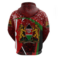 Kenya Christmas Zip Hoodie with Santa Claus Spear and Red Green Harambee Crest - Wonder Print Shop